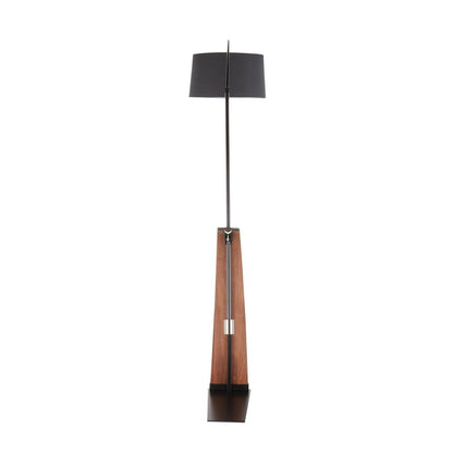 Robyn Mid-Century Modern Floor Lamp in Walnut Wood and Black Shade