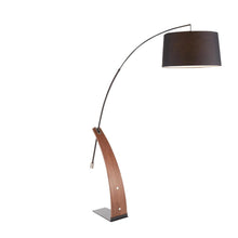 Robyn Mid-Century Modern Floor Lamp in Walnut Wood and Black Shade