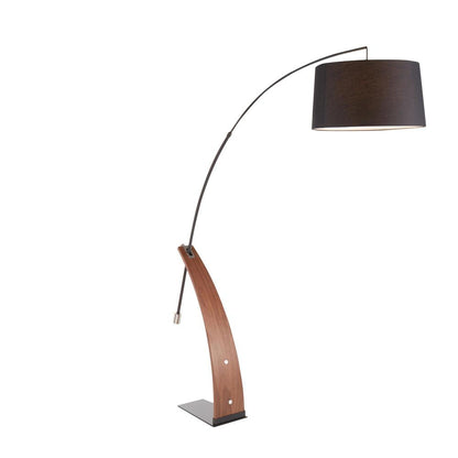 Robyn Mid-Century Modern Floor Lamp in Walnut Wood and Black Shade