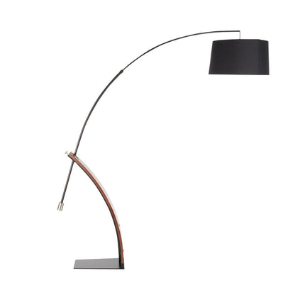 Robyn Mid-Century Modern Floor Lamp in Walnut Wood and Black Shade
