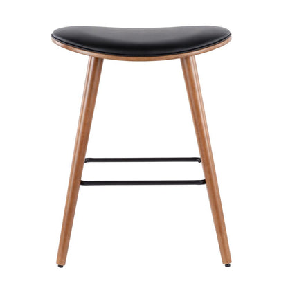 Walnut, Black PU Saddle Counter Stool - Set of 2