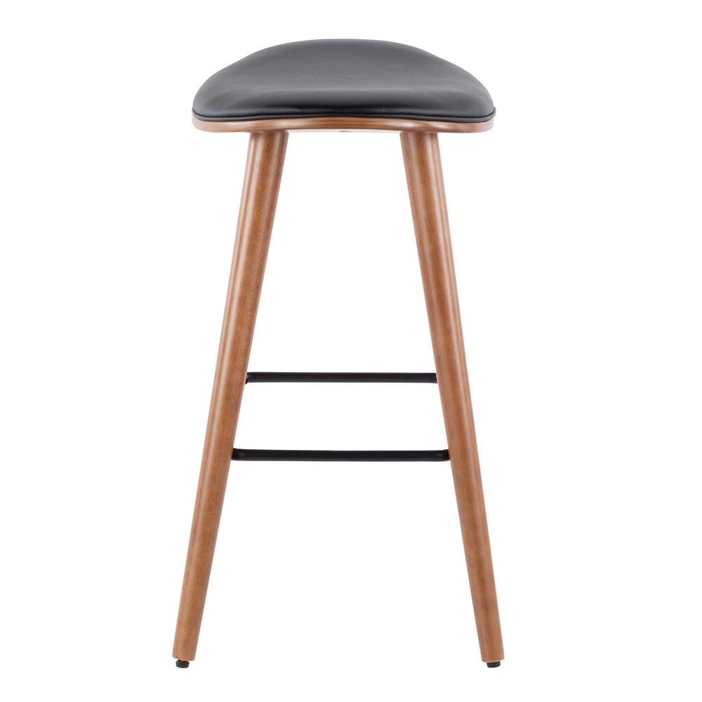 Walnut, Black PU Saddle Counter Stool - Set of 2