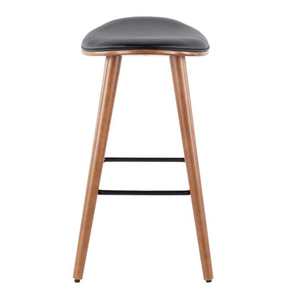 Walnut, Black PU Saddle Counter Stool - Set of 2