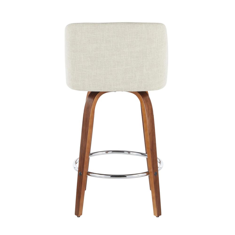 Walnut Wood, Cream Fabric, Chrome Toriano Counter Stool - Set of 2