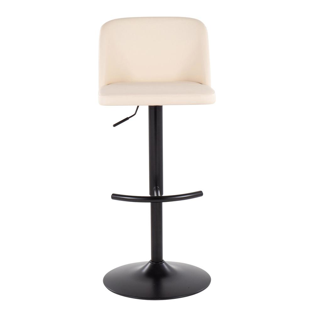 Black Steel, Cream PU Toriano Adjustable Bar Stool - Set of 2