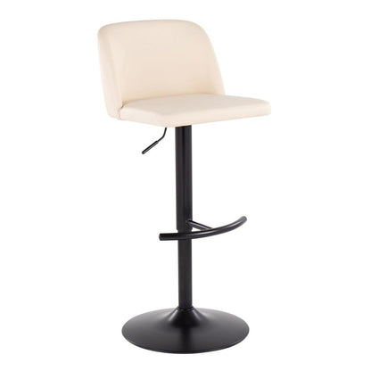Black Steel, Cream PU Toriano Adjustable Bar Stool - Set of 2