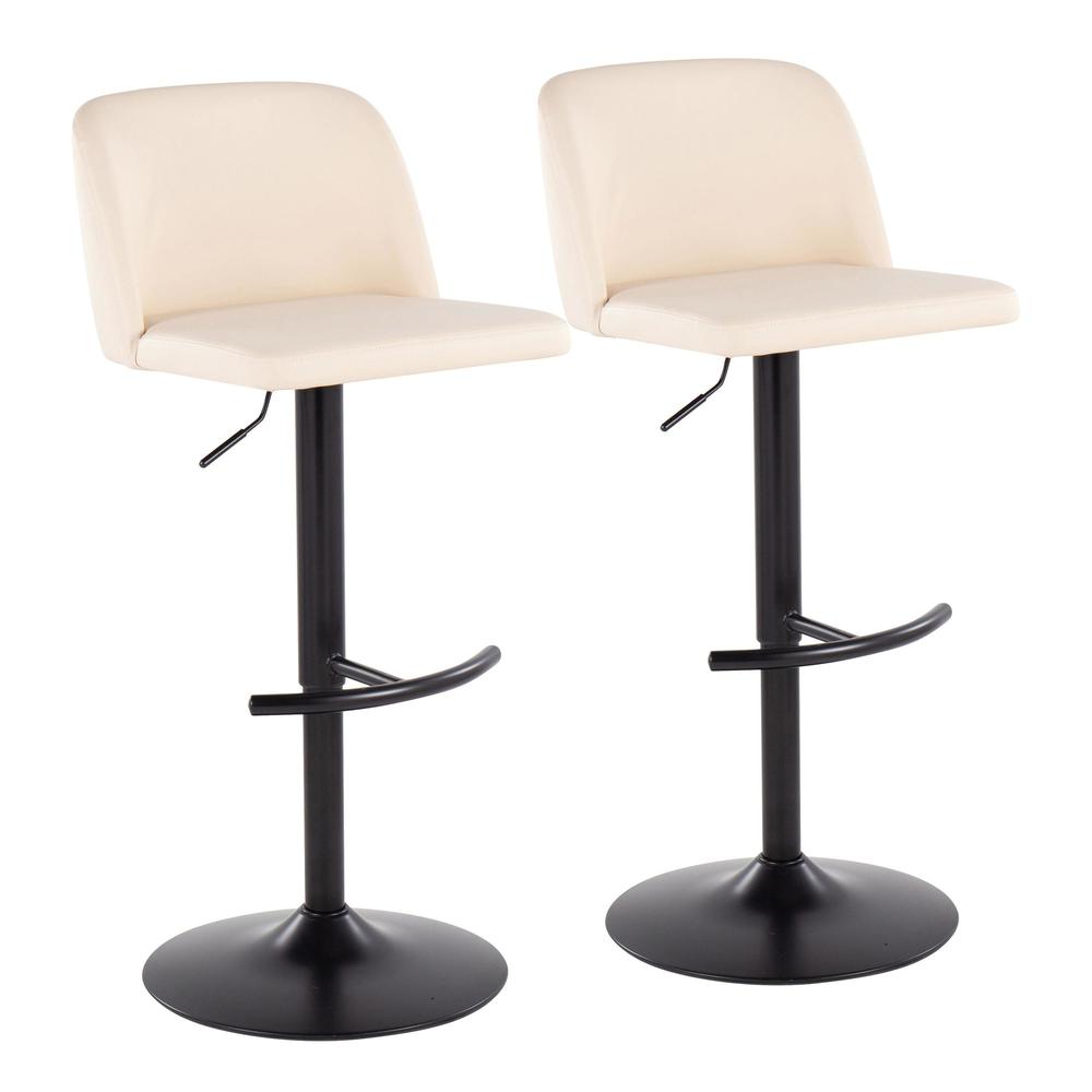Black Steel, Cream PU Toriano Adjustable Bar Stool - Set of 2