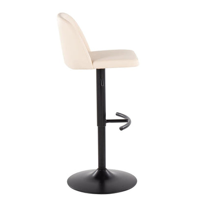 Black Steel, Cream PU Toriano Adjustable Bar Stool - Set of 2