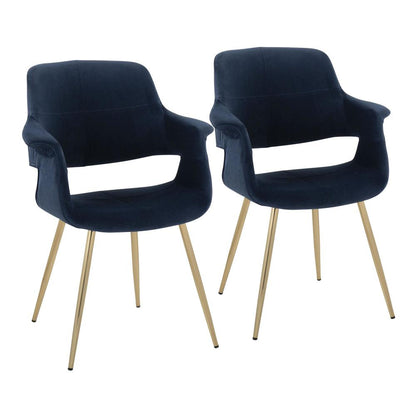 Gold Metal, Blue Velvet Vintage Flair Chair - Set of 2