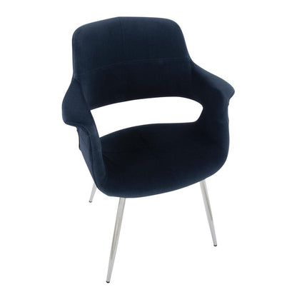 Chrome Metal, Blue Velvet Vintage Flair Chair - Set of 2