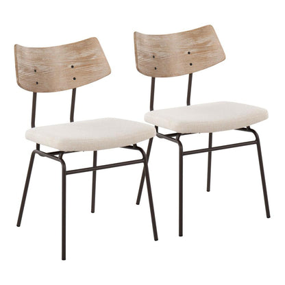 Brown Metal, Cream Noise Fabric, White Washed Wood Walker Chair - Set of 2