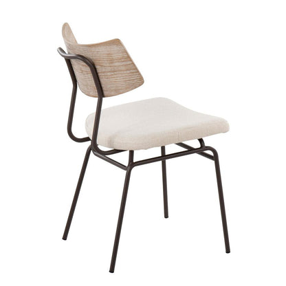 Brown Metal, Cream Noise Fabric, White Washed Wood Walker Chair - Set of 2