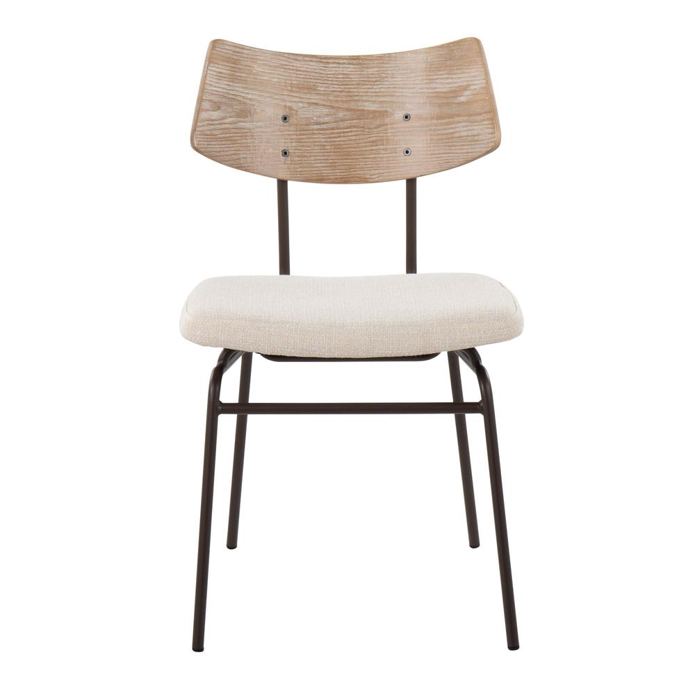 Brown Metal, Cream Noise Fabric, White Washed Wood Walker Chair - Set of 2
