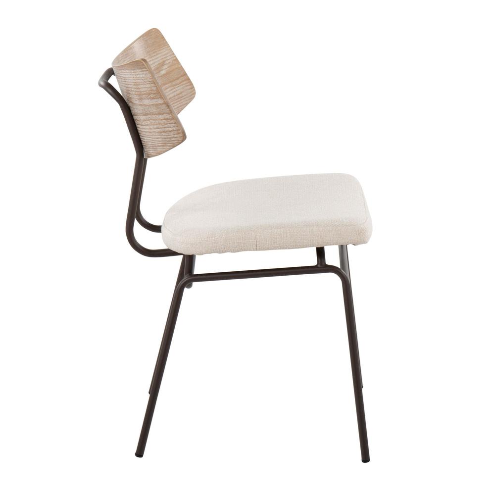 Brown Metal, Cream Noise Fabric, White Washed Wood Walker Chair - Set of 2