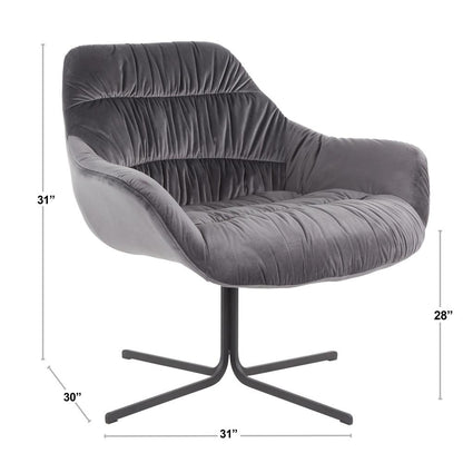 Black Metal, Grey Velvet Wayne Swivel Lounge Chair