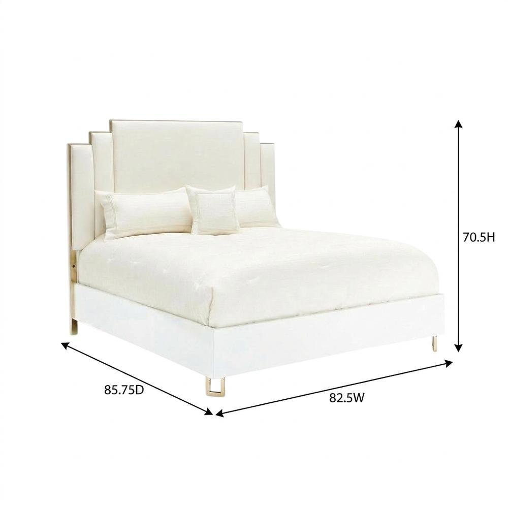 Upholstered Eastern King Bed in Cream with Polyester Fabric and Woven Finish