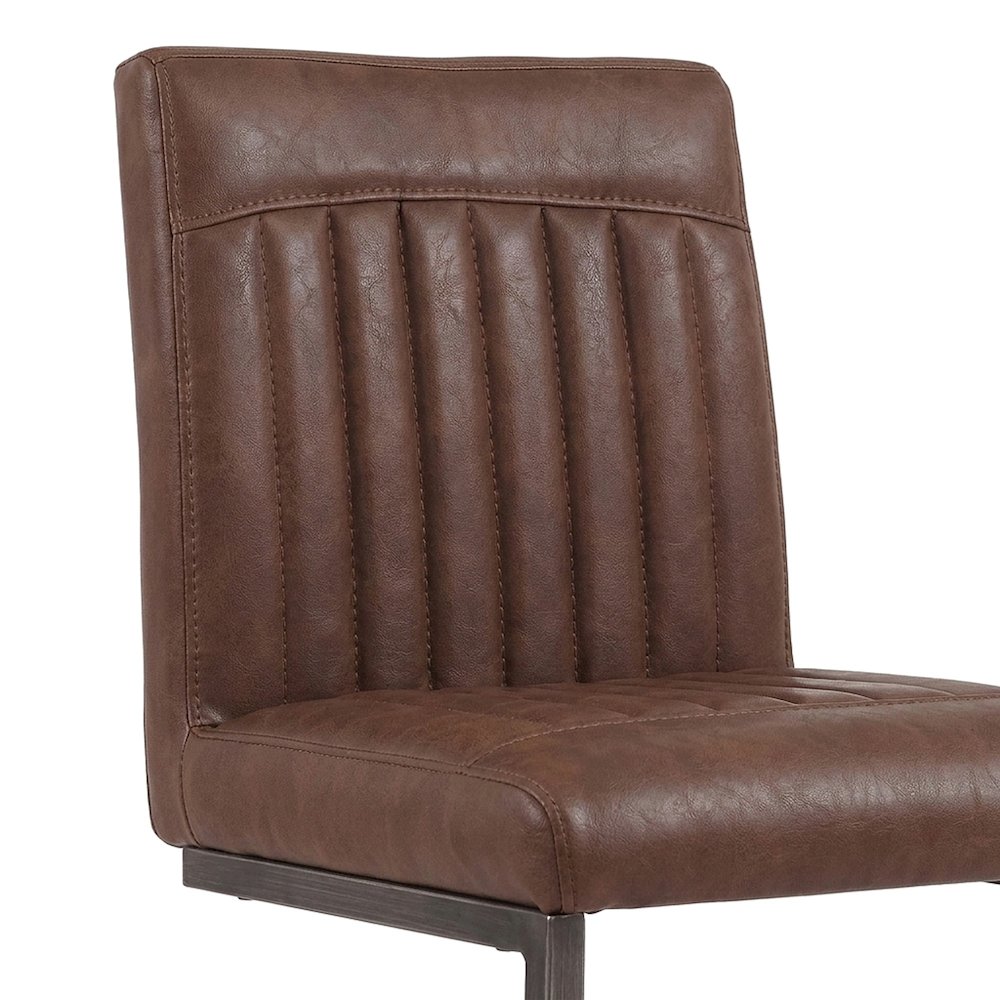 PU-Upholstered Counter Stools with Channel-Tufted Seat, Cigar Brown, Set of 2