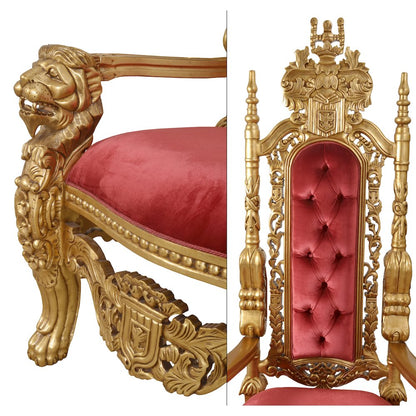 King Chair in Gold Leaf and Burgundy Velvet