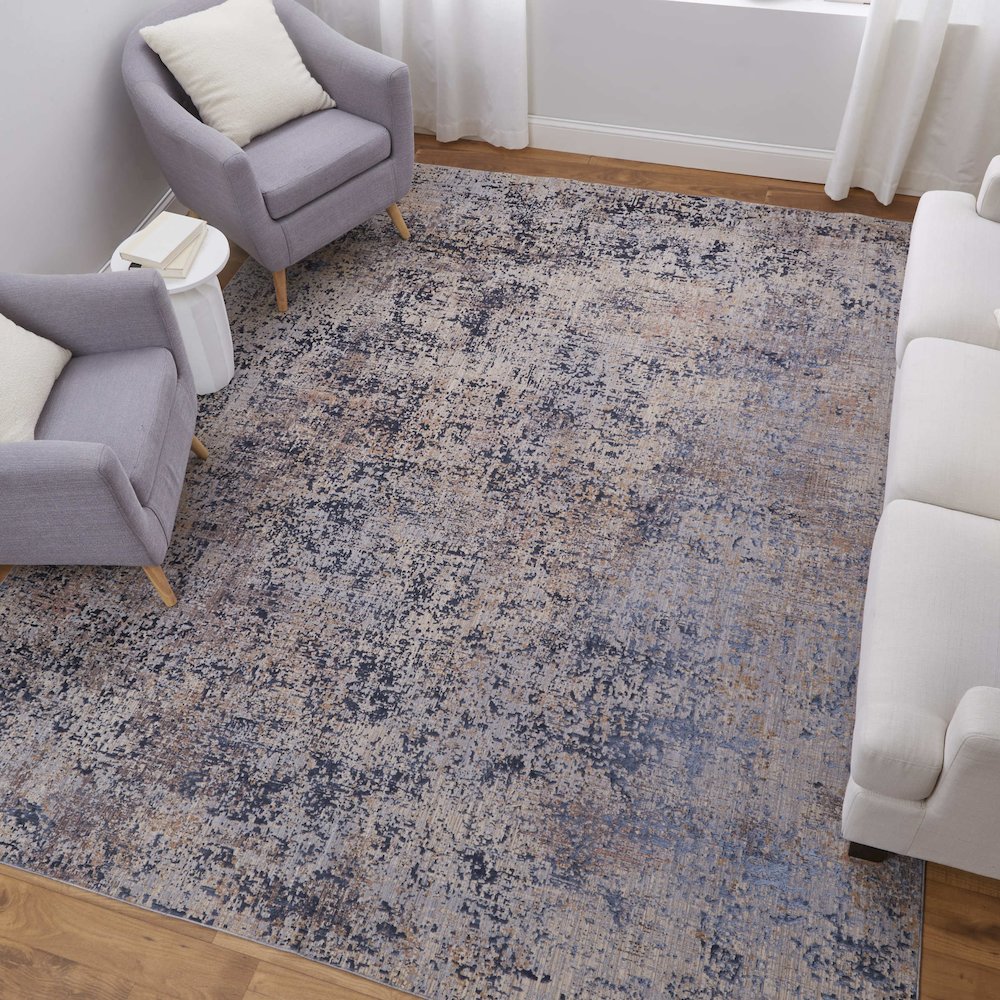 Pryor Modern Watercolor, Blue/Tan/Brown, 10' x 13' Area Rug