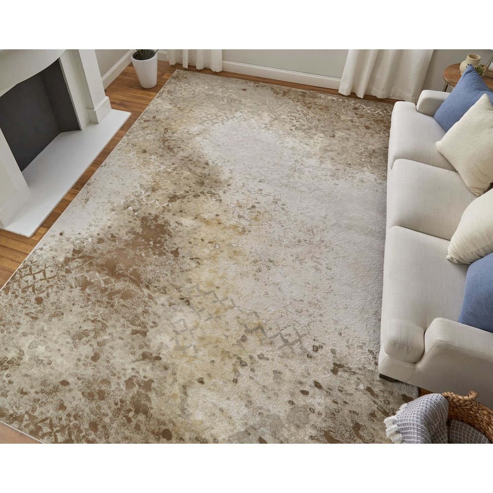 Waldor Modern Watercolor, Brown/Tan/Ivory, 10' x 13'-2" Area Rug