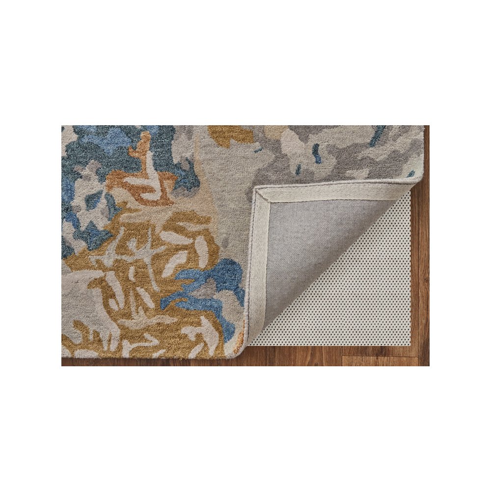 Everley Modern Abstract, Gray/Blue/Gold, 10' x 14' Area Rug