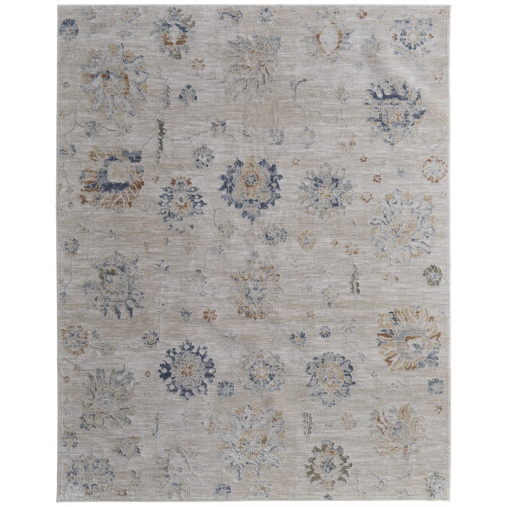 Pasha Transitional Floral & Botanical, Taupe/Ivory/Blue, 9'-0" x 12'-8" Area Rug