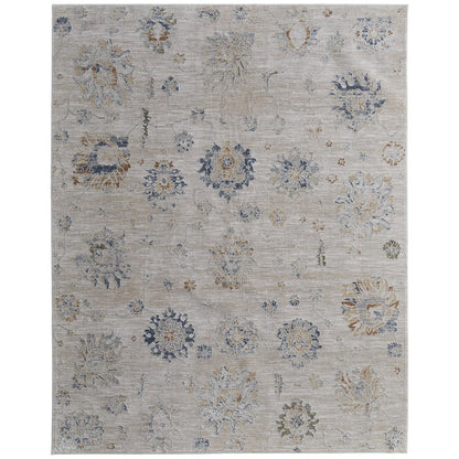 Pasha Transitional Floral & Botanical, Taupe/Ivory/Blue, 9'-0" x 12'-8" Area Rug