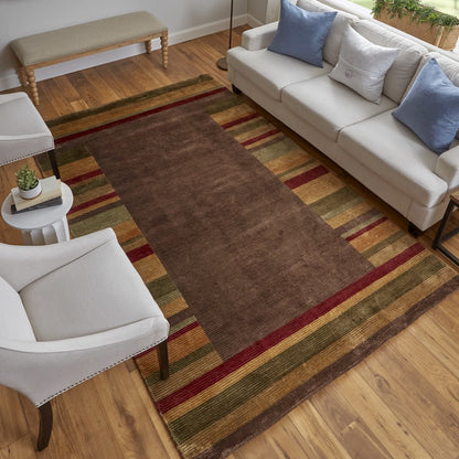 Keystone Modern Stripes, Brown/Green/Red, 7'-9" x 9'-9" Area Rug