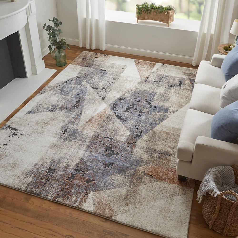 Gilmore Modern Color Block, Blue/Ivory/Taupe, 10' x 14' Area Rug