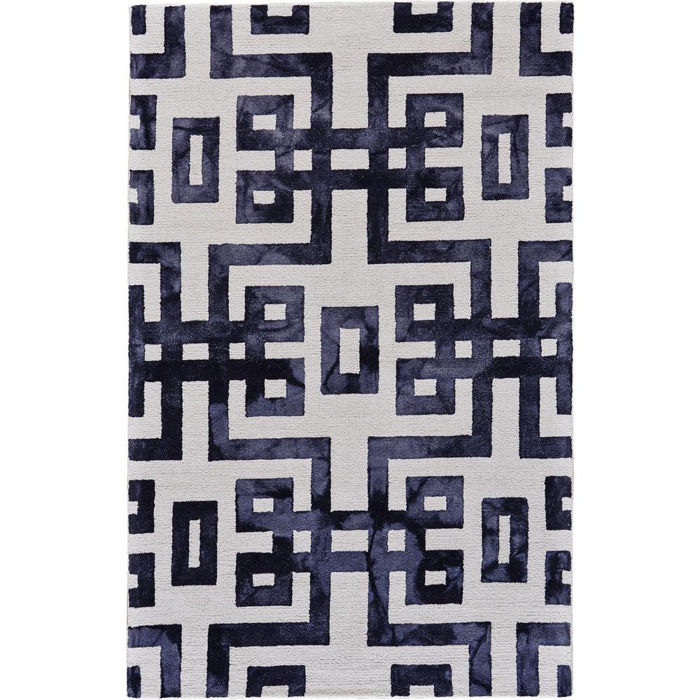 Lorrain Tufted Greek Key Wool Rug, Noir Black, 3ft - 6in x 5ft - 6in Accent Rug, 6108568FNOR000C50