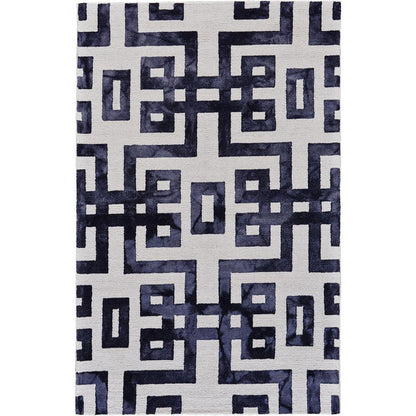 Lorrain Tufted Greek Key Wool Rug, Noir Black, 3ft - 6in x 5ft - 6in Accent Rug, 6108568FNOR000C50