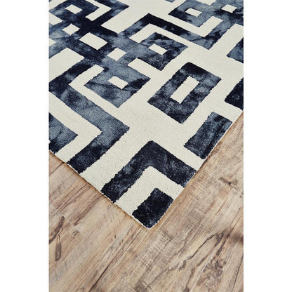 Lorrain Tufted Greek Key Wool Rug, Noir Black, 3ft - 6in x 5ft - 6in Accent Rug, 6108568FNOR000C50