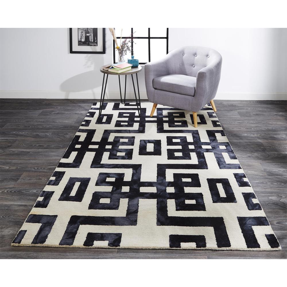 Lorrain Tufted Greek Key Wool Rug, Noir Black, 3ft - 6in x 5ft - 6in Accent Rug, 6108568FNOR000C50
