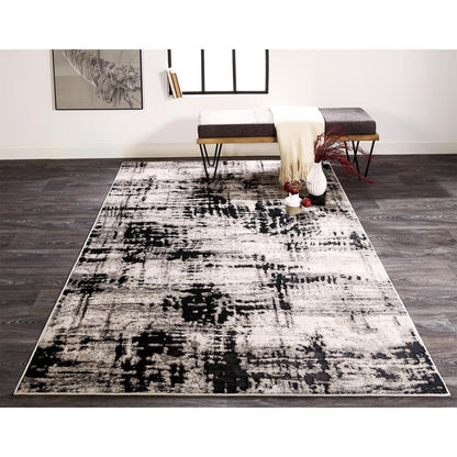 Micah Modern Abstract Rug, Ivory Bone/Black, 1ft - 8in x 2ft - 10in Accent Rug, 6943339FBLK000P18