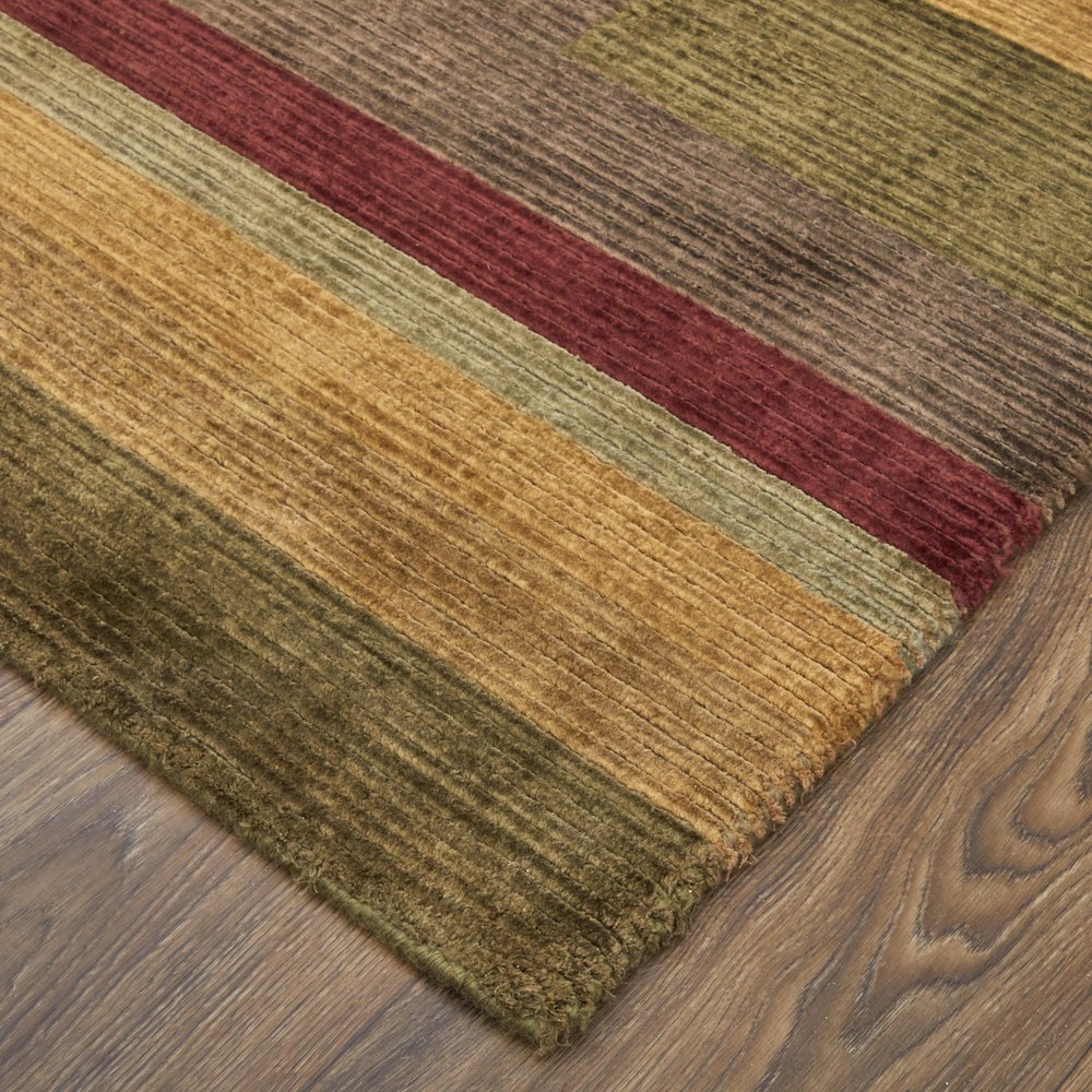 Keystone Modern Stripes, Brown/Green/Red, 7'-9" x 9'-9" Area Rug
