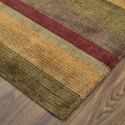 Keystone Modern Stripes, Brown/Green/Red, 7'-9" x 9'-9" Area Rug