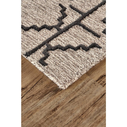 Enzo Minimalist Natural Wool Rug, Warm Taupe/Black, 2ft - 6in x 8ft, Runner, 7428732FCHLGRYI6A