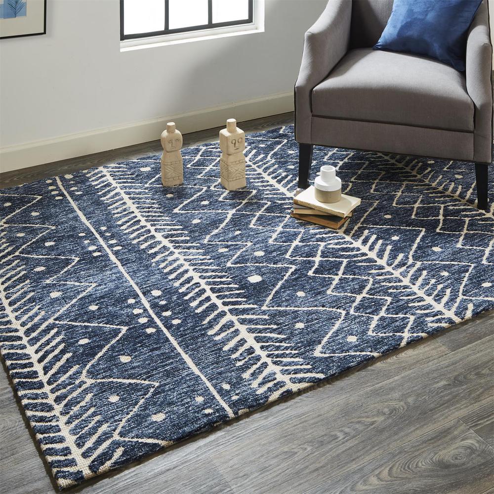 Colton Modern Mid-century Tribal Rug, Denim Blue, 3ft-6in x 5ft-6in Accent Rug, 8748318FDNM000C50