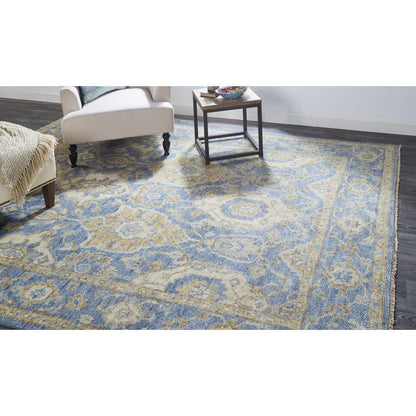 Carrington Traditional Oushak Rug, Geometric Floral, Warm Blue, 2ft x 3ft Accent Rug, 9826502FLBLBGEP00