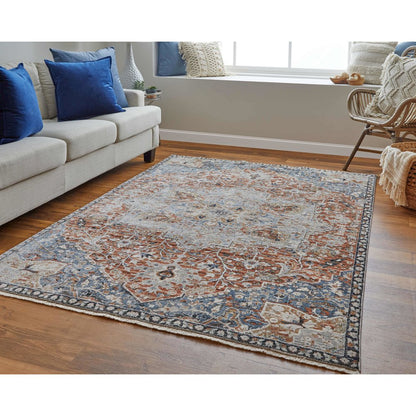 Kaia Transitional Medallion, Orange/Ivory/Blue, 12' x 15' Area Rug