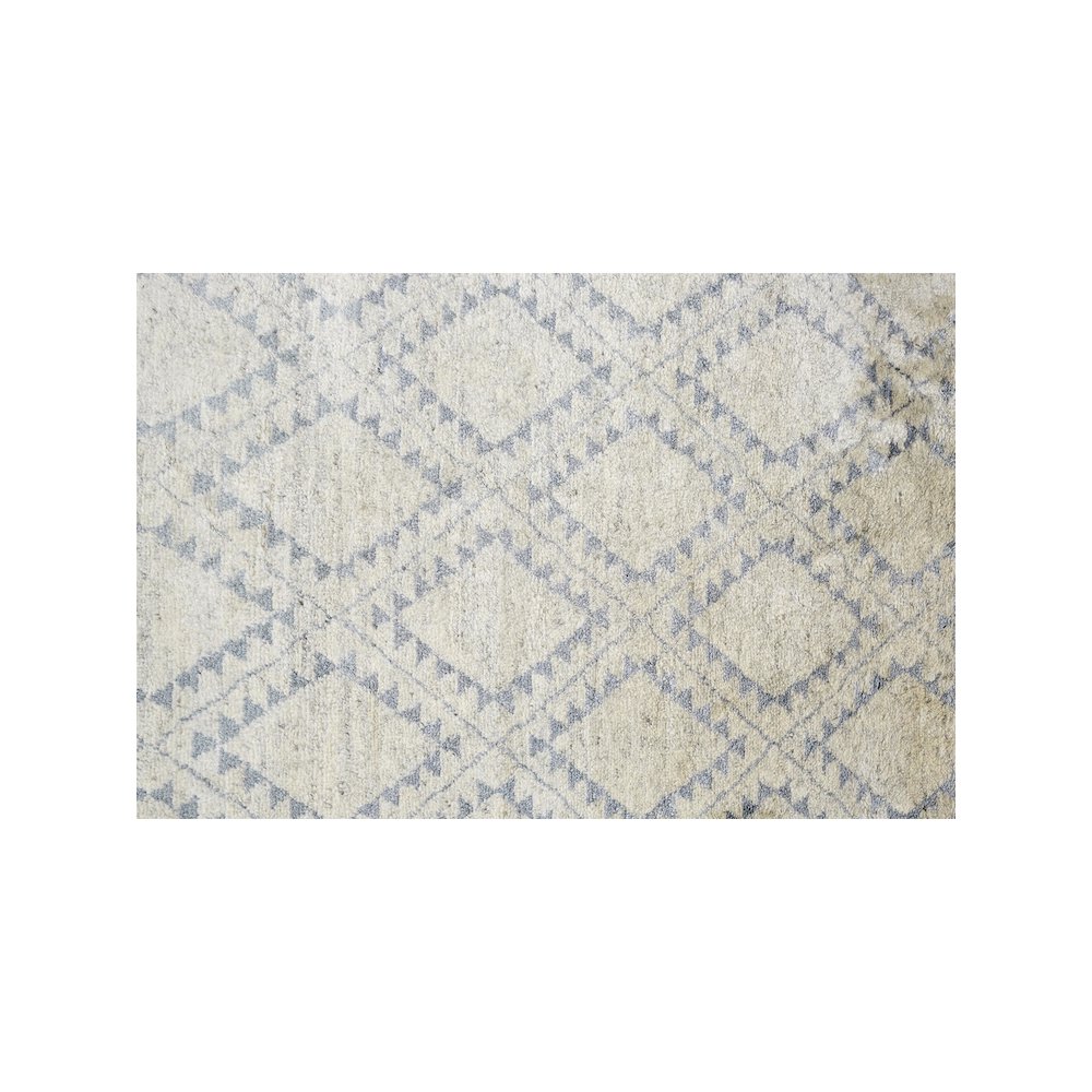 Abytha Diamond Hand Knot Wool Rug, Ivory/Blue/Gray, 5ft-6in x 8ft-6in Area Rug, 7316458FICE000E50