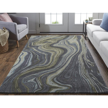 Amira Contemporary Marble Rug, Olive Green/Deep Gray/Blue, 5ft x 8ft Area Rug, AMI8631FBLUGRNE10