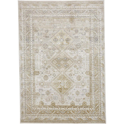 Aura Vintage Style Medallion Rug, Gold/Ivory, 1ft-8in x 2ft-10in Accent Rug, AUR3738FGLDIVYP18