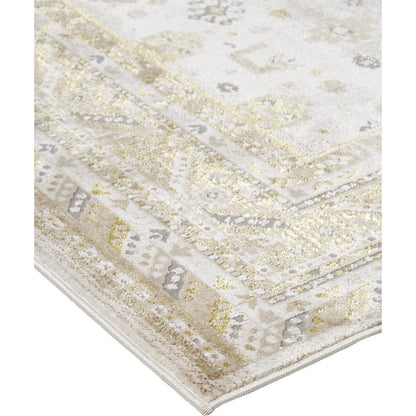 Aura Vintage Style Medallion Rug, Gold/Ivory, 1ft-8in x 2ft-10in Accent Rug, AUR3738FGLDIVYP18