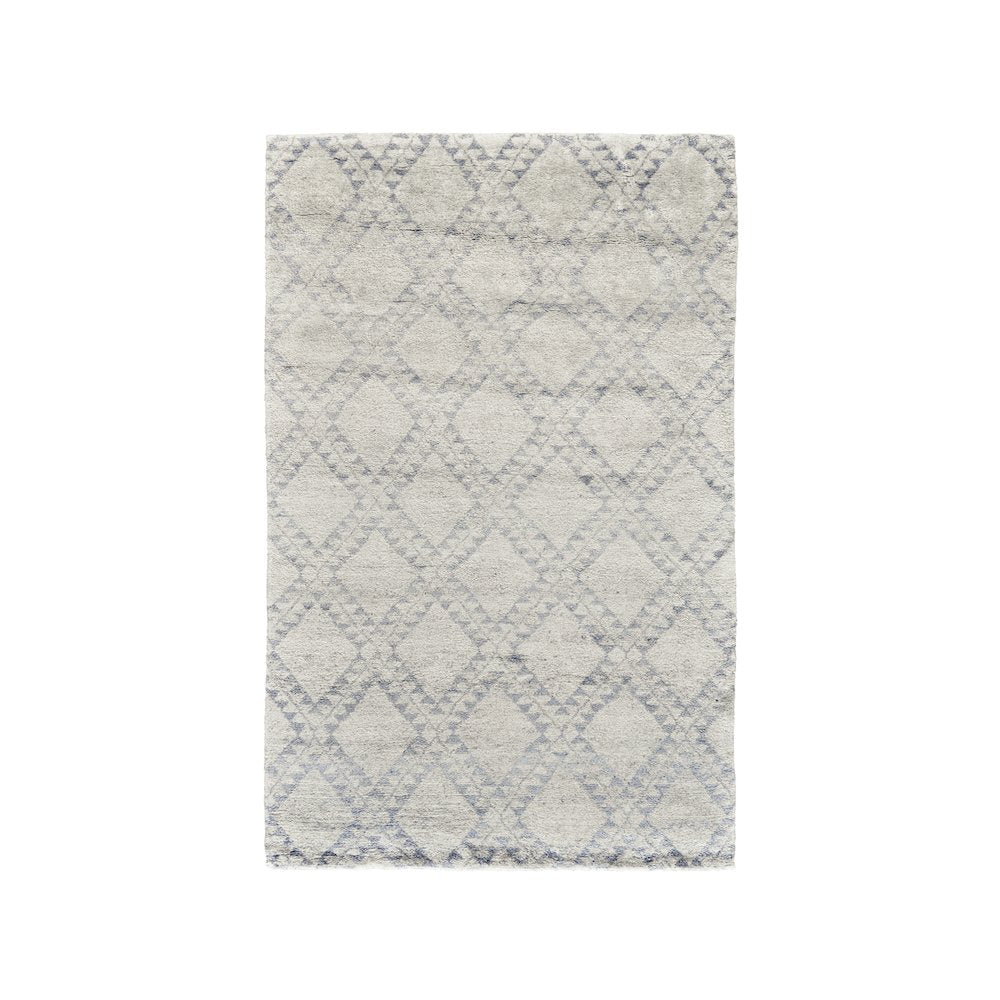 Abytha Diamond Hand Knot Wool Rug, Ivory/Blue/Gray, 5ft-6in x 8ft-6in Area Rug, 7316458FICE000E50