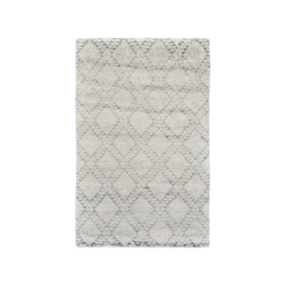 Abytha Diamond Hand Knot Wool Rug, Ivory/Blue/Gray, 5ft-6in x 8ft-6in Area Rug, 7316458FICE000E50