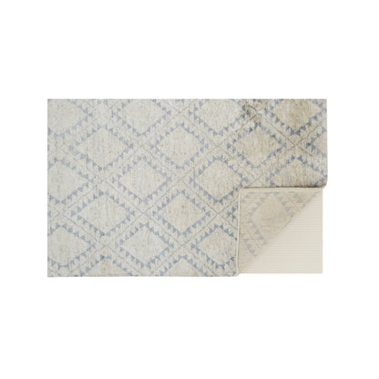Abytha Diamond Hand Knot Wool Rug, Ivory/Blue/Gray, 5ft-6in x 8ft-6in Area Rug, 7316458FICE000E50