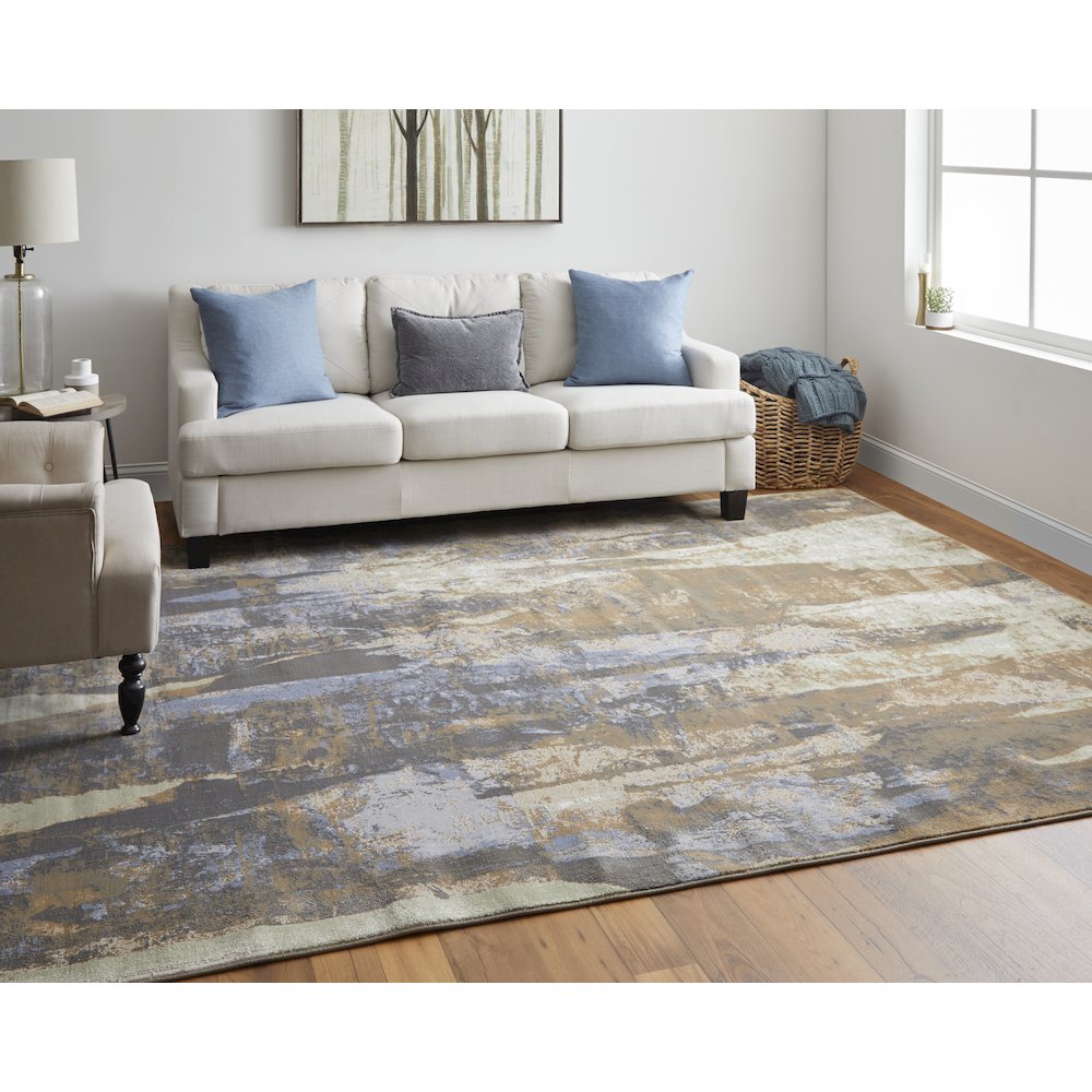 Clio Modern Abstract, Brown/Blue/Ivory, 12' x 15' Area Rug