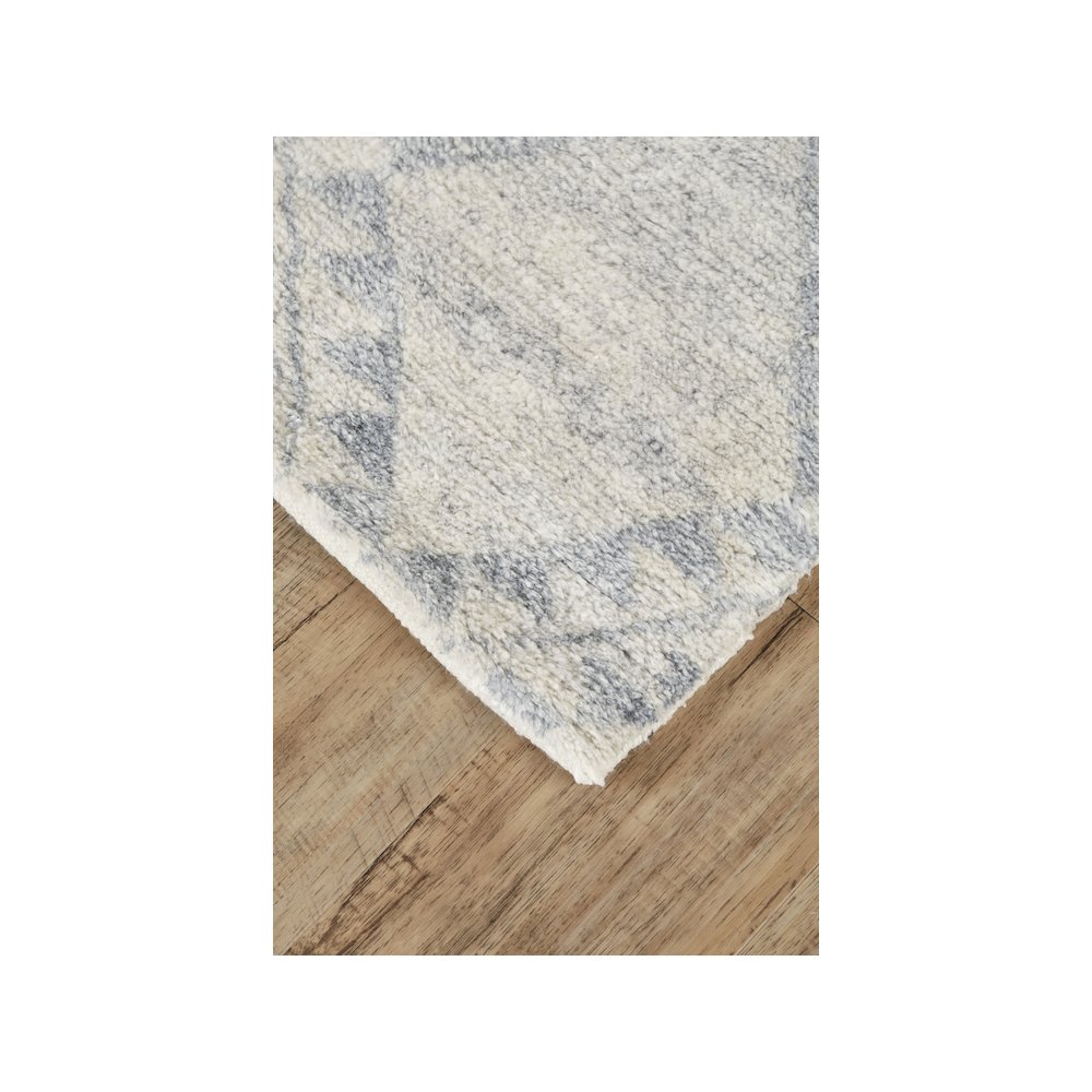 Abytha Diamond Hand Knot Wool Rug, Ivory/Blue/Gray, 5ft-6in x 8ft-6in Area Rug, 7316458FICE000E50