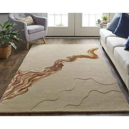 Serrano Transitional Abstract, Tan/Orange, 5' x 8' Area Rug